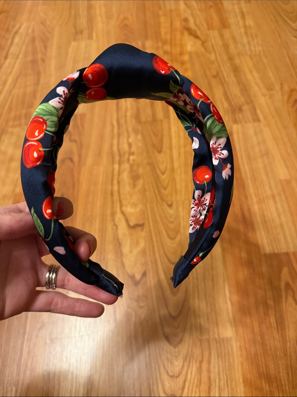 Cherry Print Padded Headband - Black with Red